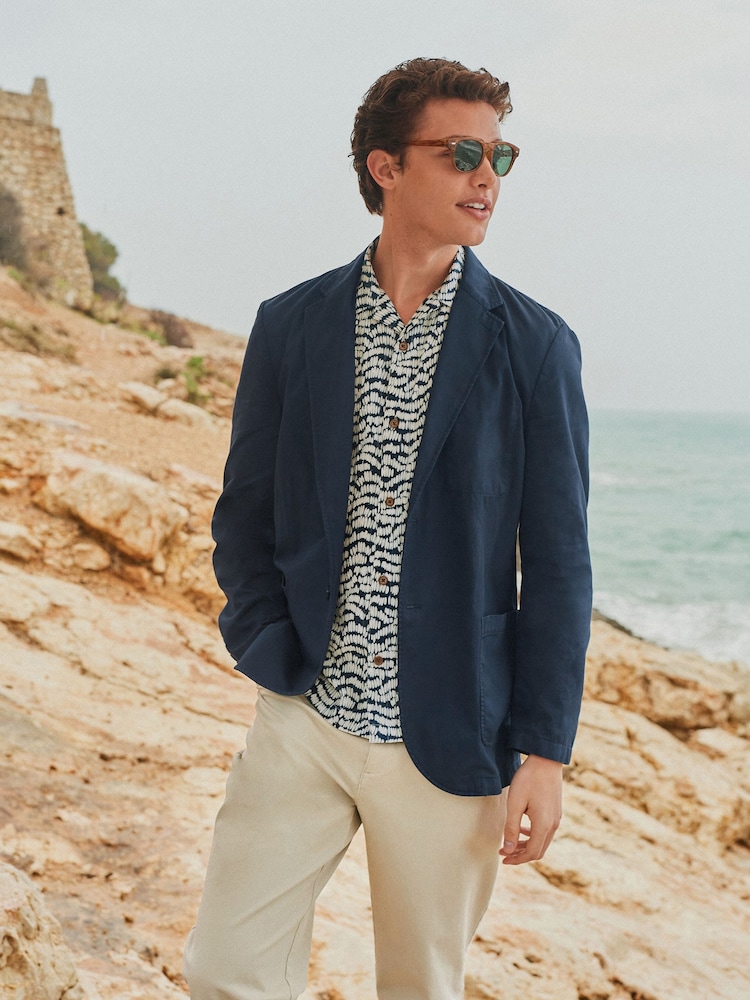 Navy Blue Slim Fit Garment Dye Blazer - Image 1 of 11