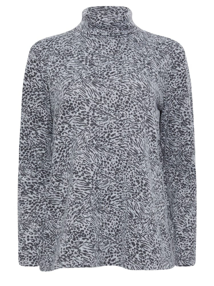 Grau - M&Co Petite Leopard Print Roll Neck Jumper - Bild 5 von 5 Grau - M&Co Petite Leopard Print Roll Neck Jumper - Bild 5 von 5