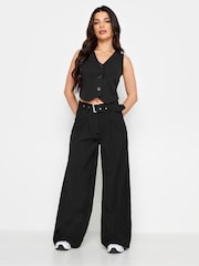 PixieGirl Petite Black Wide Leg Belted Trousers - Image 1 of 5