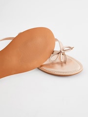 Rose Gold Standard/Wide Fit Forever Comfort® Bow Detail Leather Flip Flops - Image 10 of 10