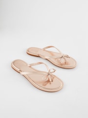 Rose Gold Standard/Wide Fit Forever Comfort® Bow Detail Leather Flip Flops - Image 4 of 10
