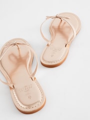 Rose Gold Standard/Wide Fit Forever Comfort® Bow Detail Leather Flip Flops - Image 6 of 10