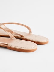 Rose Gold Standard/Wide Fit Forever Comfort® Bow Detail Leather Flip Flops - Image 8 of 10