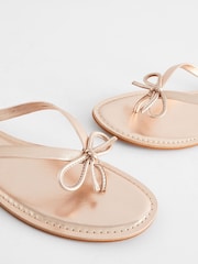 Rose Gold Standard/Wide Fit Forever Comfort® Bow Detail Leather Flip Flops - Image 9 of 10