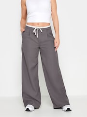 PixieGirl Petite Grey Contrast Waist Wide Leg Trousers - Image 2 of 5