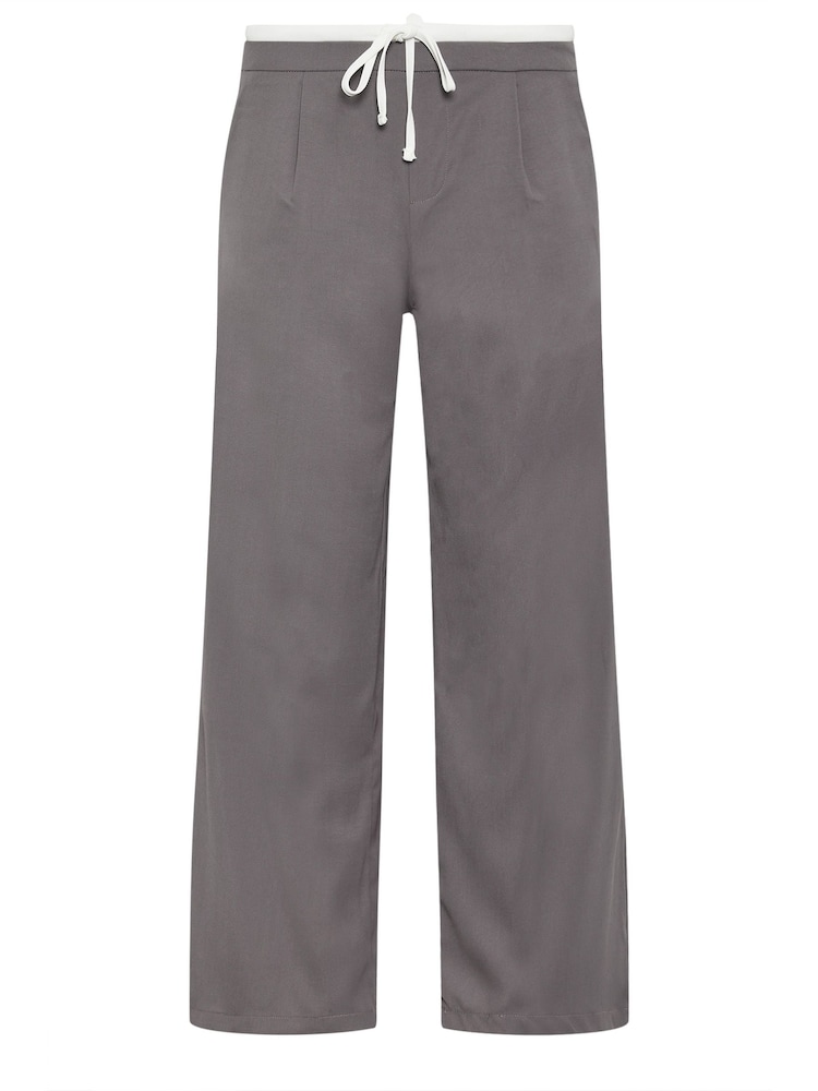 PixieGirl Petite Grey Contrast Waist Wide Leg Trousers - Image 5 of 5