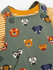 JoJo Maman Bébé Khaki 2-Piece Safari Heads Print Baby Dungarees Set - Image 3 of 3