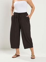 Yours Curve Brown Crinkle Barrel Leg Trousers - Image 1 of 6
