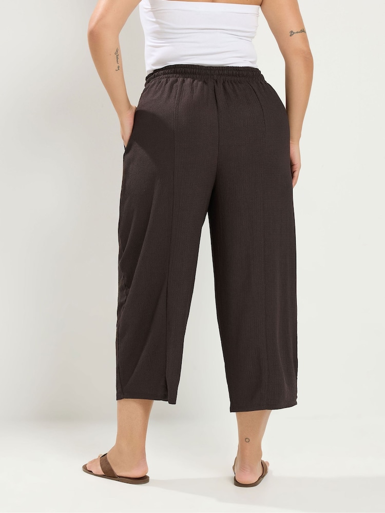 Yours Curve Brown Crinkle Barrel Leg Trousers - Image 2 of 6