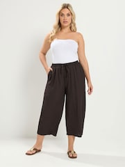 Yours Curve Brown Crinkle Barrel Leg Trousers - Image 3 of 6