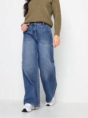 PixieGirl Petite Blue 100% Cotton Patch Pocket Wide Leg Jeans - Image 1 of 3