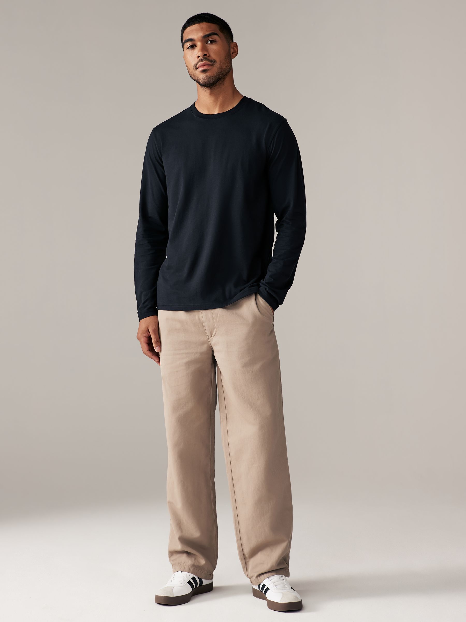 Buy Black Regular Fit Long Sleeve Crew Neck 100% Cotton T-Shirt from Next  Canada