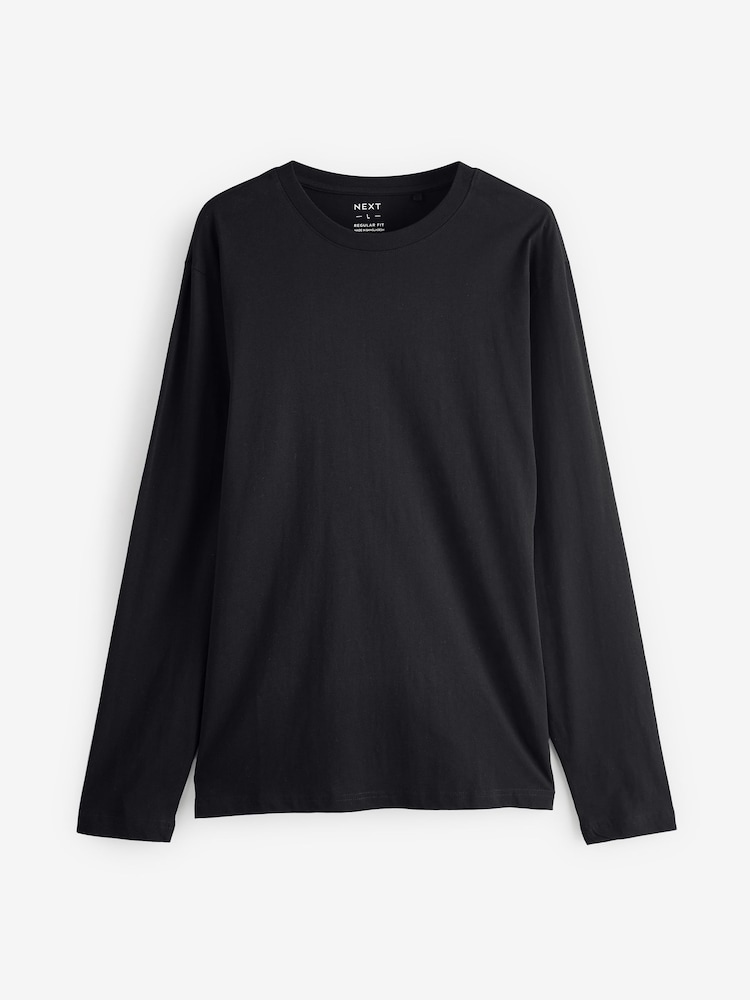 Zwart - Normale Pasvorm - T-shirt met lange mouwen en ronde hals - Image 4 of 6