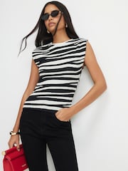 River Island Black Tolami Sleeveless Zebra Print Knitted Top - Image 2 of 4