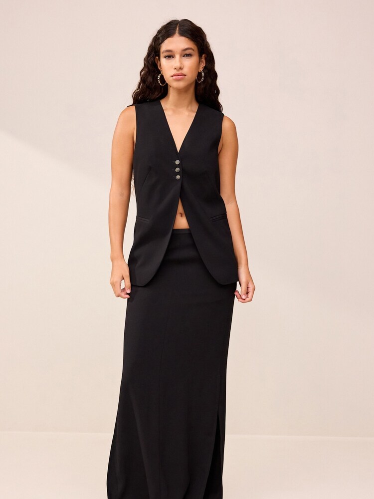 Black Tailored Crepe Longline Waistcoat - Image 2 of 6