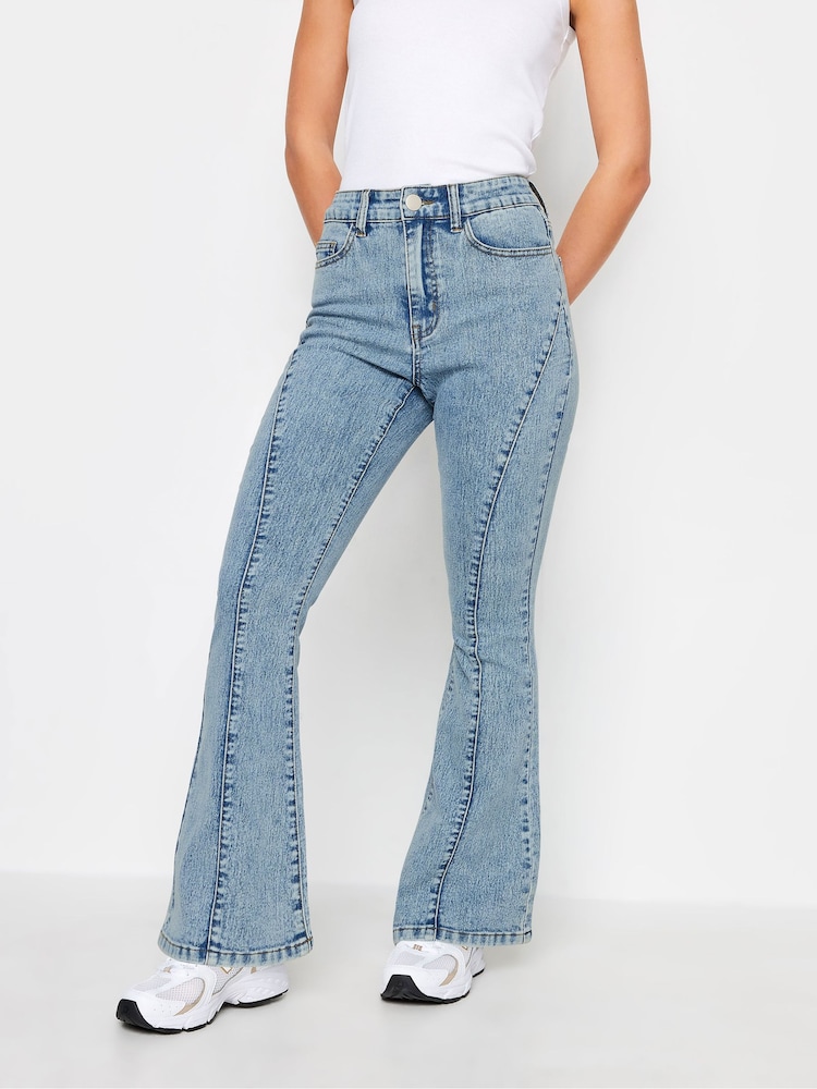 PixieGirl Petite Blue Seam Front Kick Flare Jeans - Image 1 of 4 PixieGirl Petite Blue Seam Front Kick Flare Jeans - Image 1 of 4
