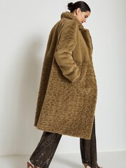 Olive Green Longline Faux Fur Coat - Image 3 of 8