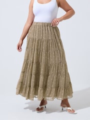Yours Curve Natural Limited Polka Dot Printed Chiffon Skirt - Image 1 of 5