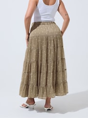 Yours Curve Natural Limited Polka Dot Printed Chiffon Skirt - Image 3 of 5