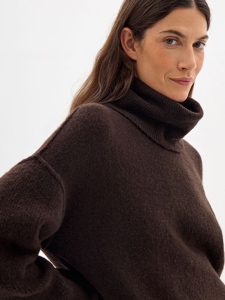 Hush Brown Meryl Wool Blend Roll Neck Jumper - Image 2 of 6