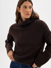 Hush Brown Meryl Wool Blend Roll Neck Jumper - Image 3 of 6