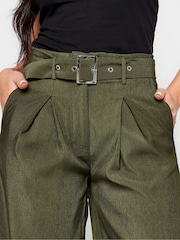 PixieGirl Petite Olive Green Wide Leg Belted Trousers - Image 4 of 5