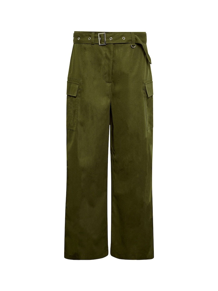 PixieGirl Petite Olive Green Wide Leg Belted Trousers - Image 5 of 5