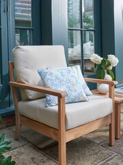 Laura Ashley Grey Garden Salcey Teak Lounging Chair With Saunton Natural Cushion - Image 1 of 4