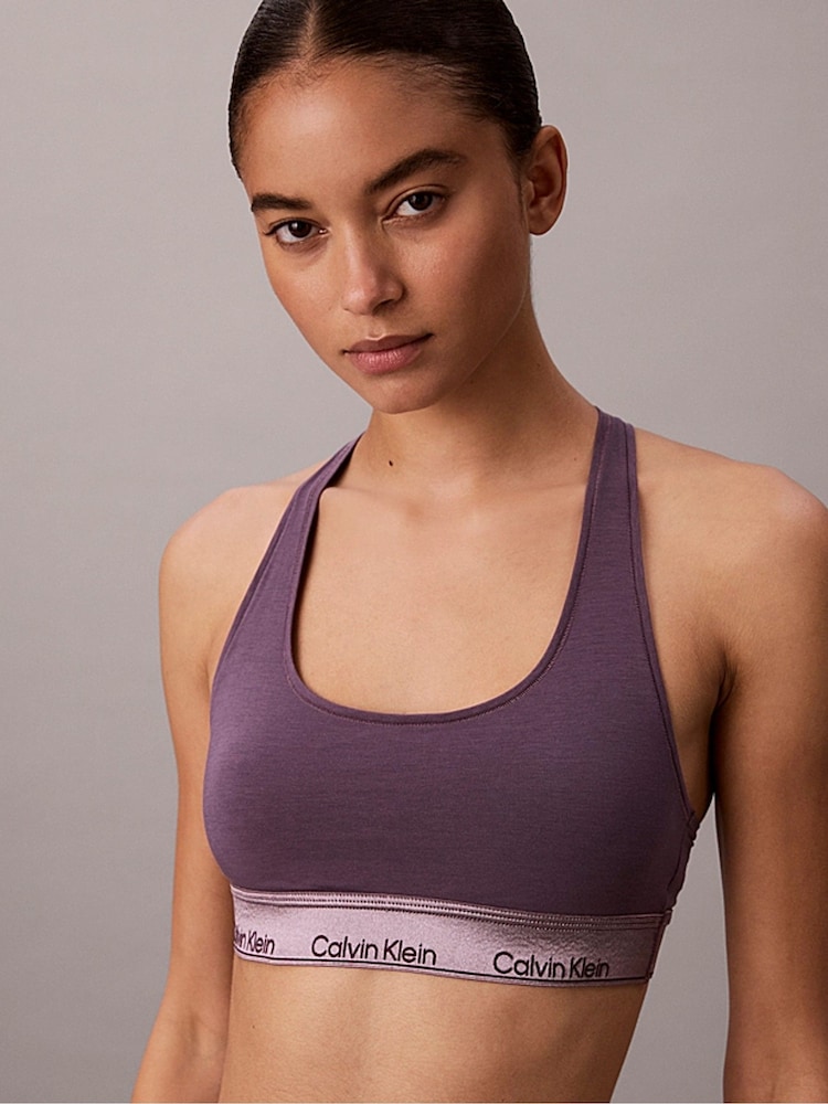 Calvin Klein Purple Metallic Unlined Bralette - Icon Cotton Modal - Image 6 of 6 Calvin Klein Purple Metallic Unlined Bralette - Icon Cotton Modal - Image 6 of 6