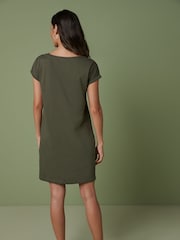 Khaki Green 100% Cotton Relaxed Capped Sleeve Tunic Dress - Image 2 of 5