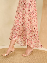 Love & Roses Pink Petite Printed Cold Shoulder Midaxi Dress - Image 4 of 4