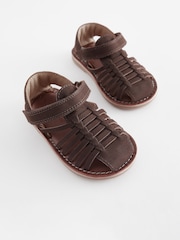 Chocolate Brown Leather Closed Toe Sandals - Image 1 of 5