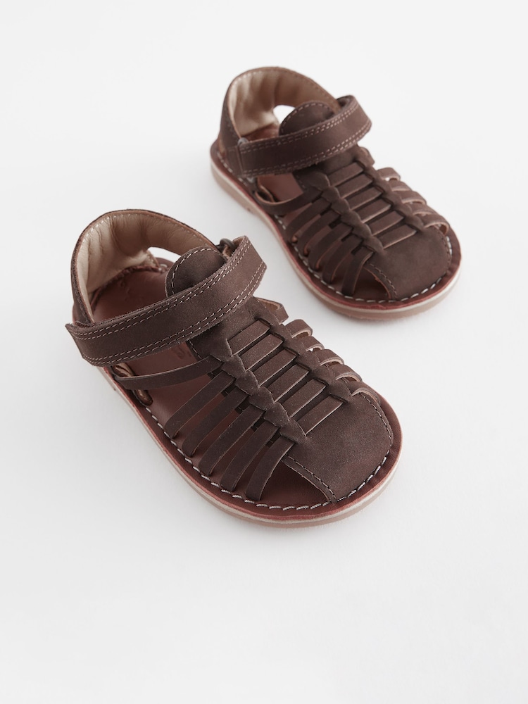 Chocolate Brown Leather Closed Toe Sandals - Image 1 of 5
