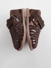 Chocolate Brown Leather Closed Toe Sandals - Image 4 of 5