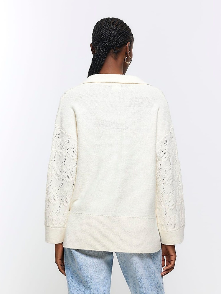 River Island Perlenbestickter Häkelpullover mit Polokragen - Bild 2 von 6