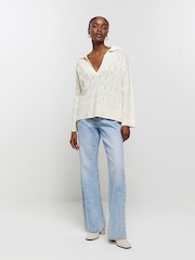 River Island Perlenbestickter Häkelpullover mit Polokragen - Bild 3 von 6