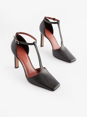 Czarny - Skórzane plecione buty na obcasie premium z kanciastymi noskami - Obraz 3 z 6