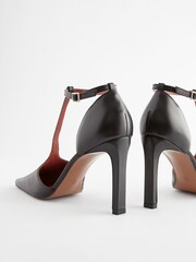 Czarny - Skórzane plecione buty na obcasie premium z kanciastymi noskami - Obraz 4 z 6