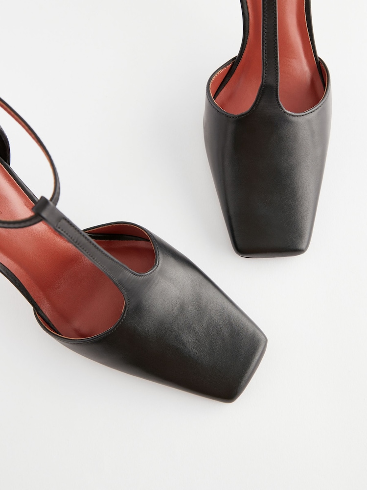 Czarny - Skórzane plecione buty na obcasie premium z kanciastymi noskami - Obraz 6 z 6