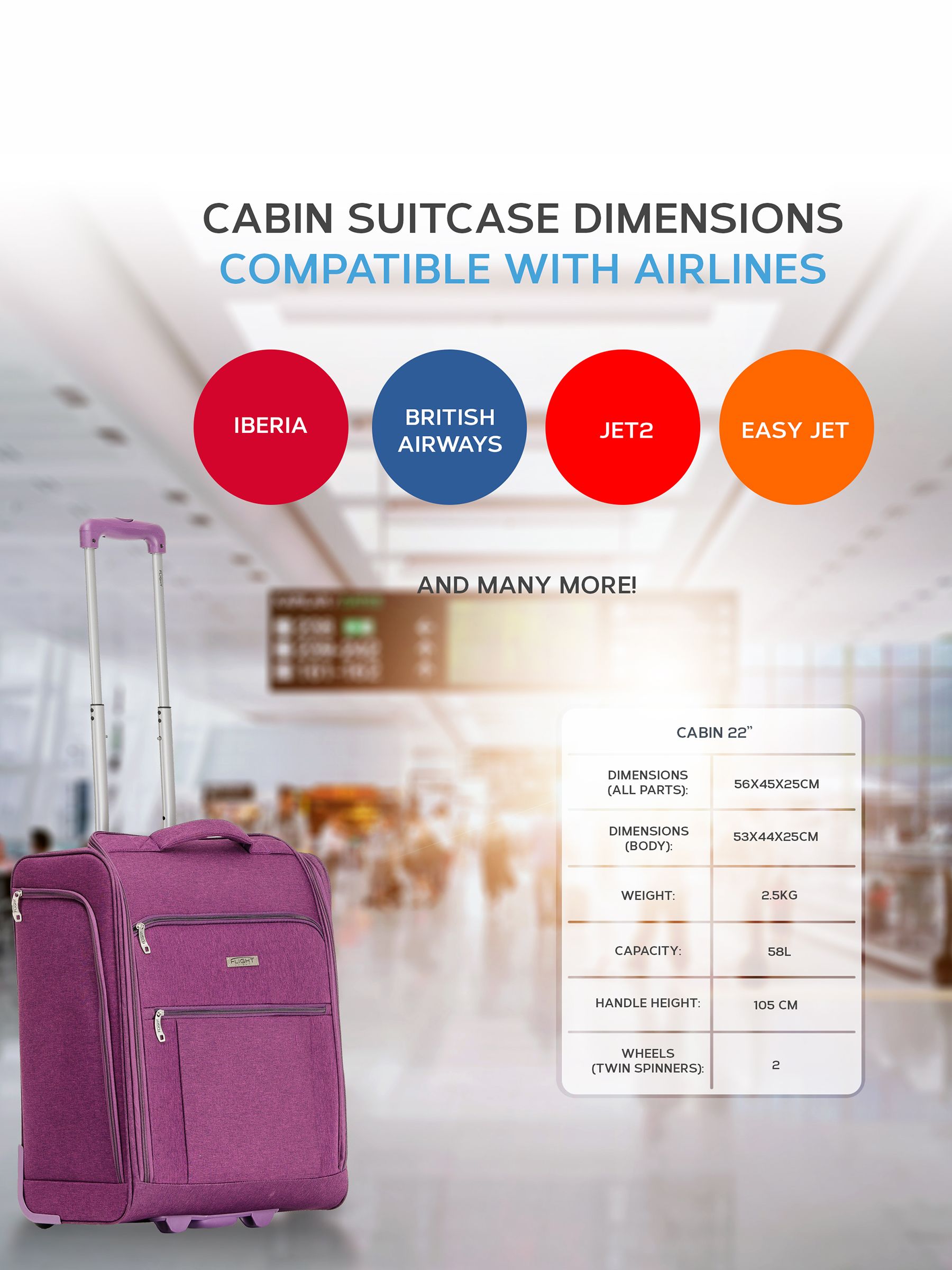 Cabin luggage 56x45x25cm 2025