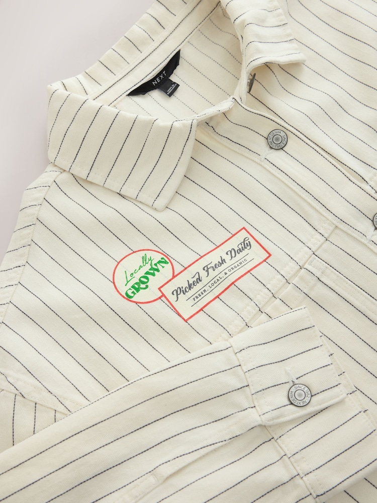 Ecru/Pink/Red Snoopy Official License Summer Strawberry Graphic Relaxed Fit Denim Shirt - Image 3 of 3