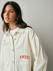 Ecru/Pink/Red Snoopy Official License Summer Strawberry Graphic Relaxed Fit Denim Shirt - Image 4 of 9