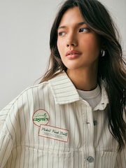 Ecru/Pink/Red Snoopy Official License Summer Strawberry Graphic Relaxed Fit Denim Shirt - Image 5 of 9