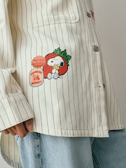 Ecru/Pink/Red Snoopy Official License Summer Strawberry Graphic Relaxed Fit Denim Shirt - Image 6 of 9