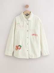 Ecru/Pink/Red Snoopy Official License Summer Strawberry Graphic Relaxed Fit Denim Shirt - Image 7 of 9