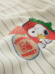 Ecru/Pink/Red Snoopy Official License Summer Strawberry Graphic Relaxed Fit Denim Shirt - Image 9 of 9