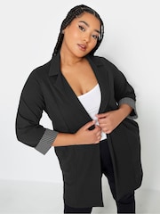 Yours Curve Black Pinstripe Turn Up Blazer - Image 1 of 4
