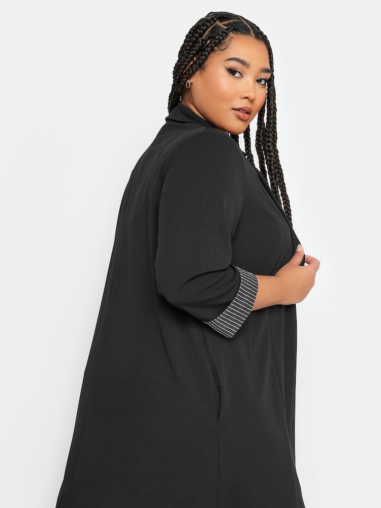 Yours Curve Black Pinstripe Turn Up Blazer - Image 2 of 4