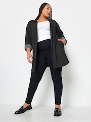 Yours Curve Black Pinstripe Turn Up Blazer - Image 3 of 4