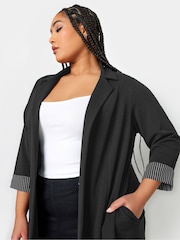 Yours Curve Black Pinstripe Turn Up Blazer - Image 4 of 4
